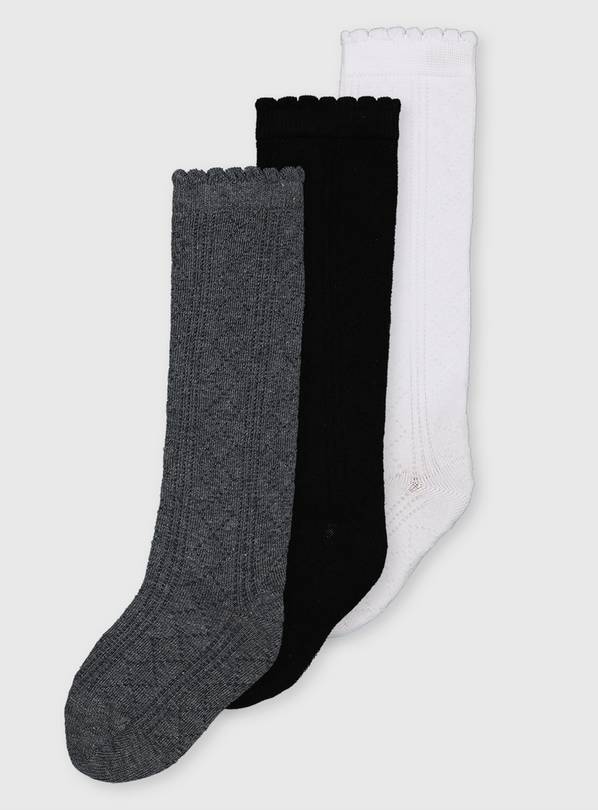 Mono Pointelle Knee High Socks 3 Pack - 6-8.5